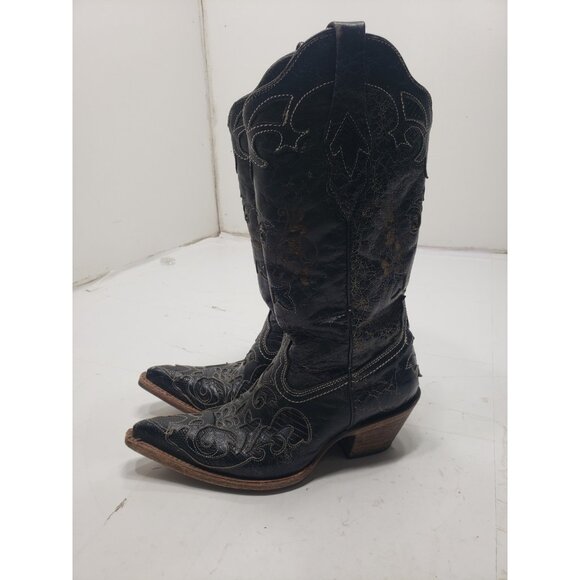 Corral Vintage C2108 Women’s Cowboy Boots 6M Black Lizard Distressed Western - Picture 4 of 10